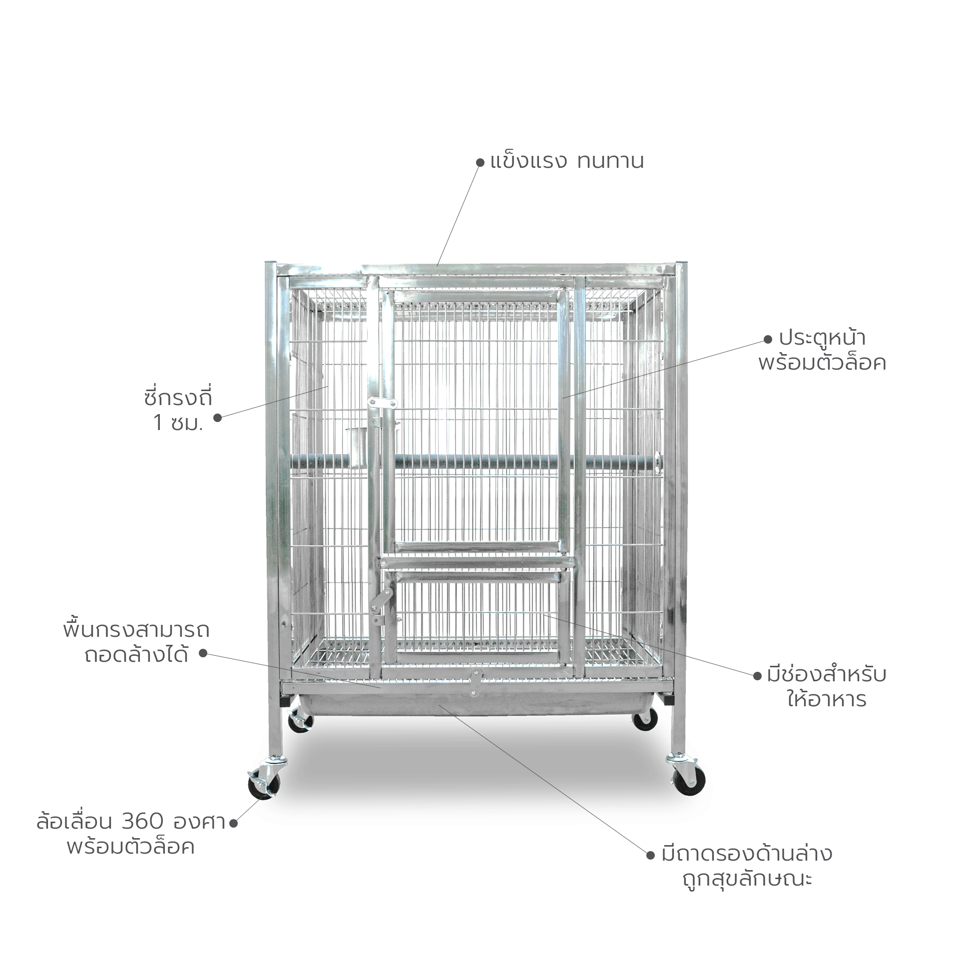 กรงนกสแตนเลสท่อตัน PAWRADISE รุ่น BUDDY SIZE S 64X52X75 ซม._3